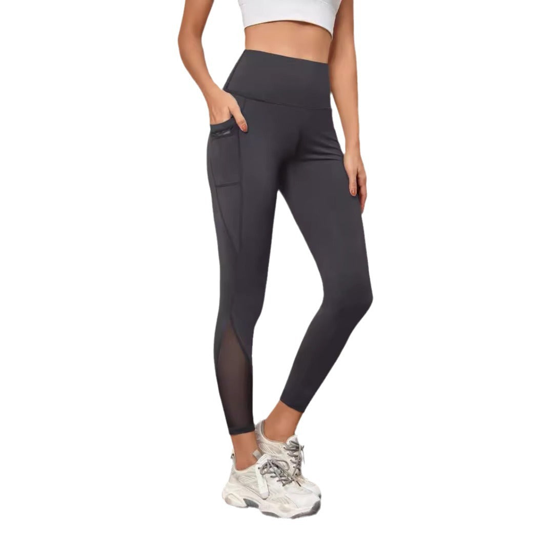 High Waist Grenadine Stitching Yoga Pants Pocket Quick-drying Breathable Hip Lifting Sport
