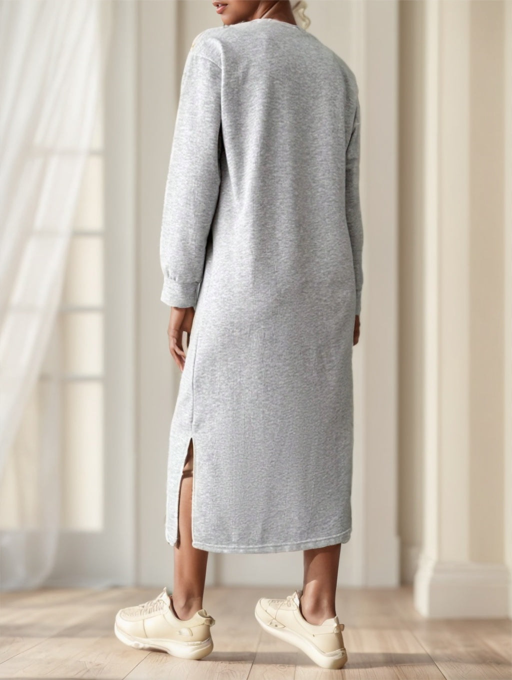 Cotton Solid Split Hem Sweatshirt Dress