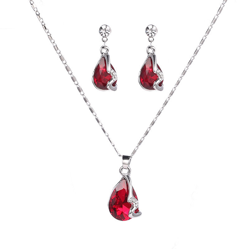 Water drop gemstone necklace earring set