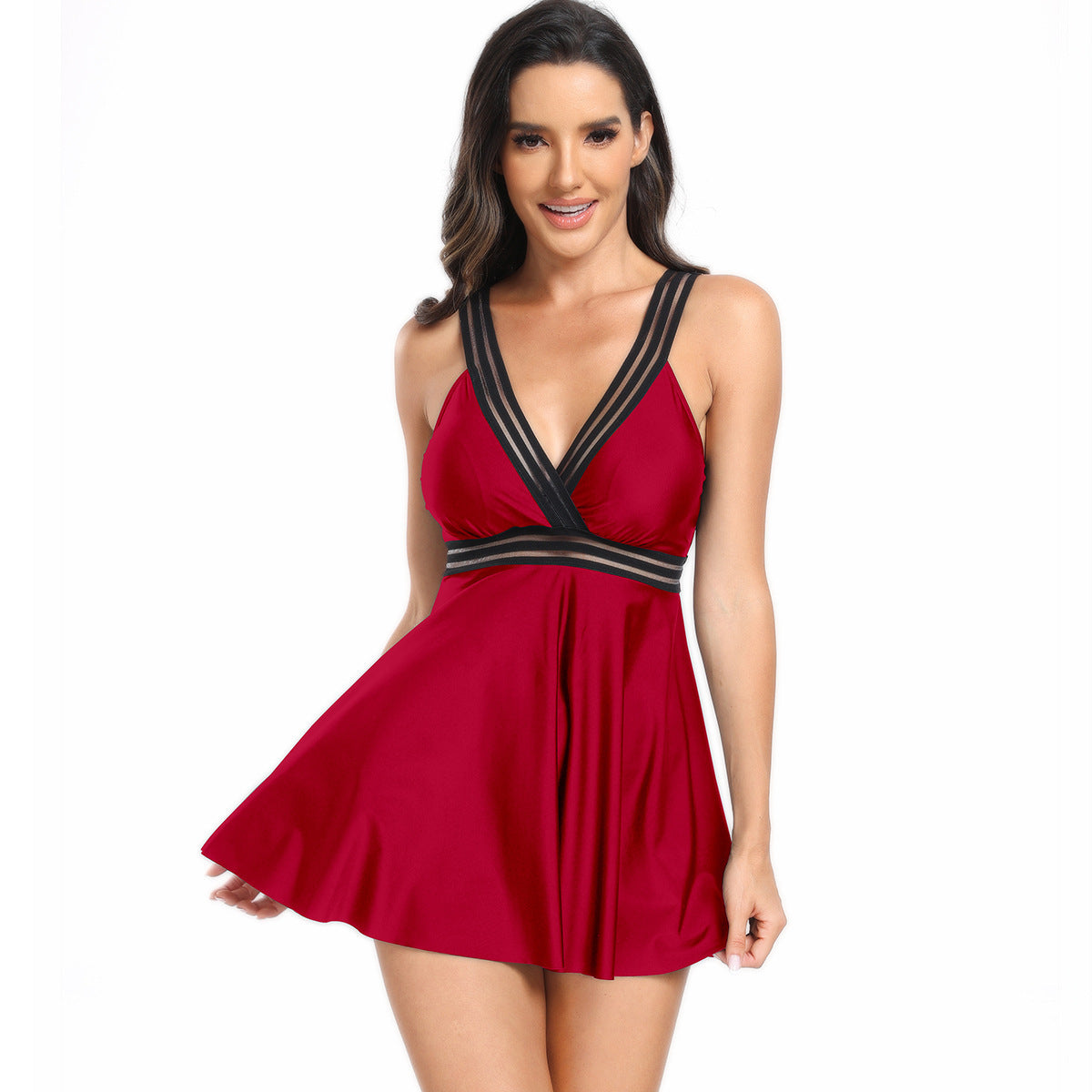 V-neck Printed Swimsuit Dress Summer Beach Vacation Bikini Fashion Women Clothing