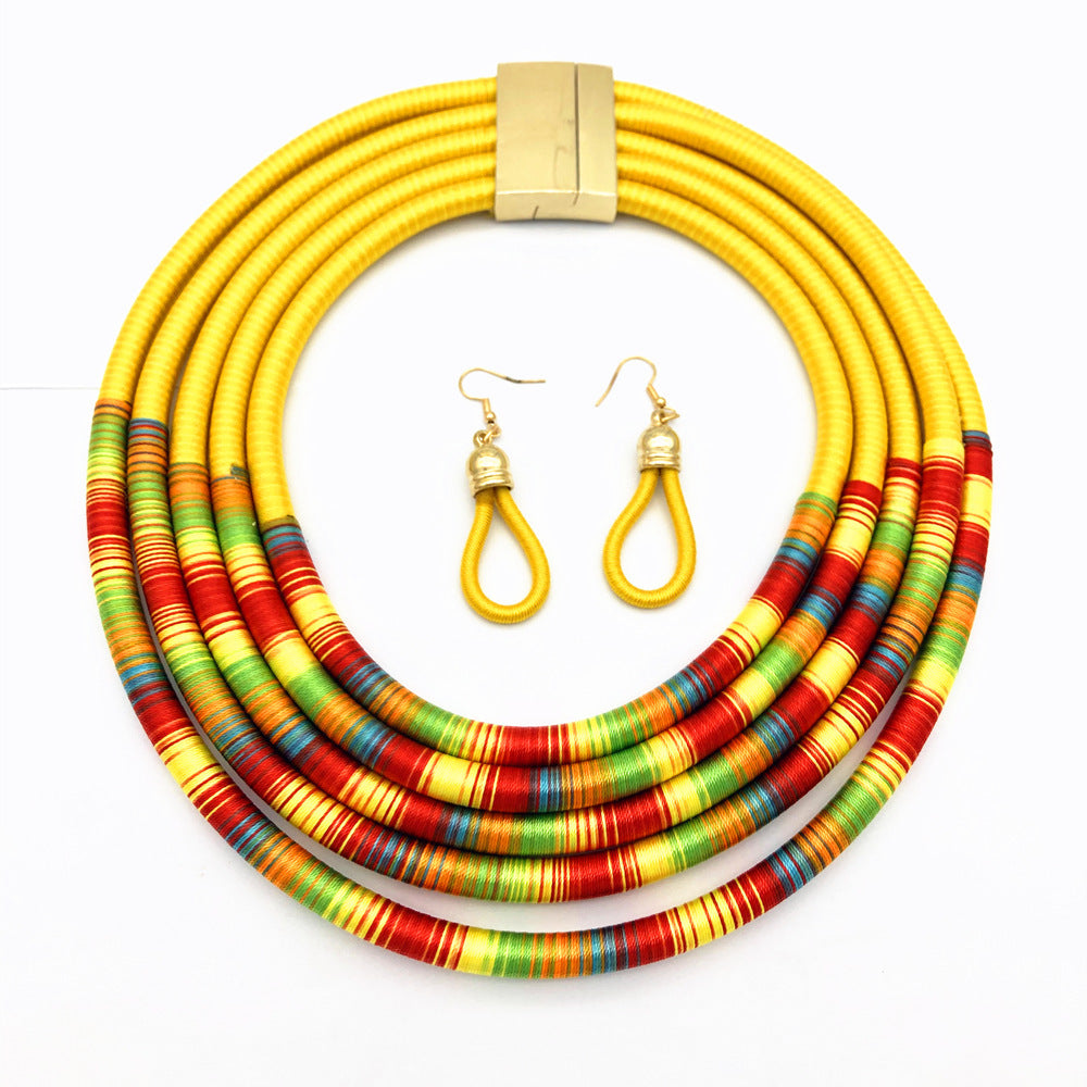 African Multilayer Choker Necklaces Earrings Jewellery Sets