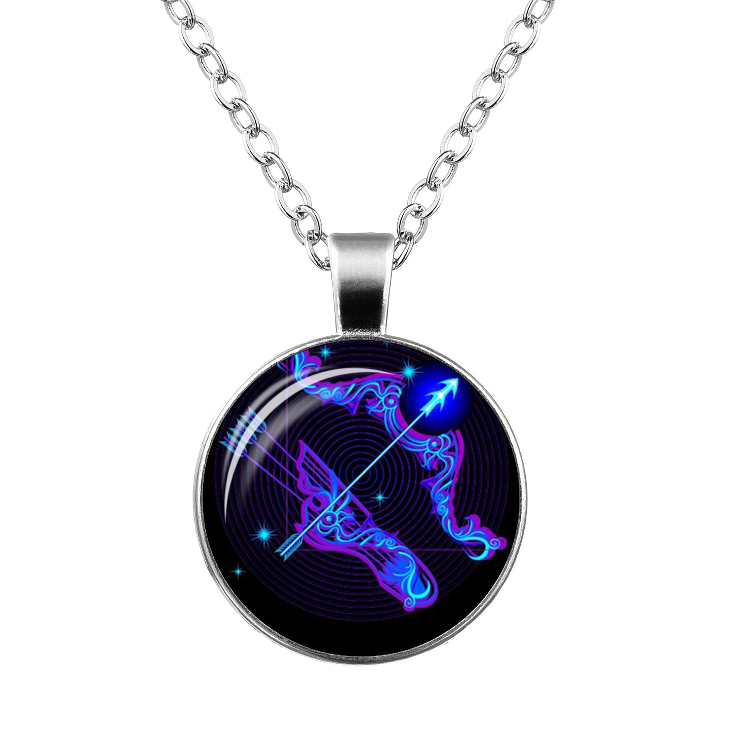 Twelve Constellation Time Gemstone Glass Pendant Necklace