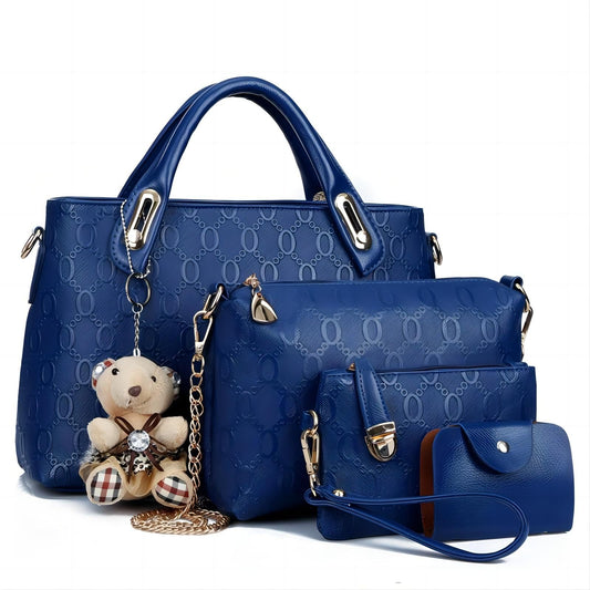 Women 4Pcs Top Handle Satchel Hobo PU Leather Handbag Set Large Tote Purse  Shoulder Bag  Card Holder