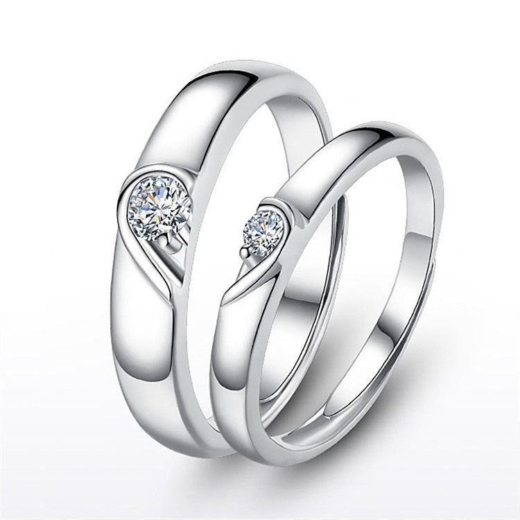 Silver heart diamond ring couple love wedding ring engagement diamond ring men and women marriage wedding heart