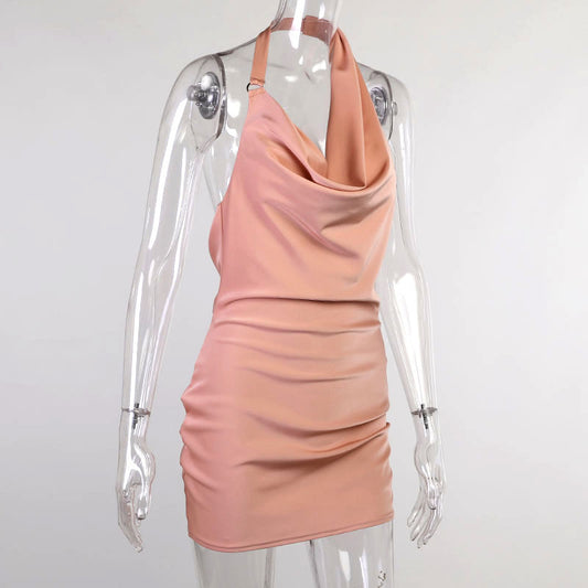 Women's Satin Party Dress V Neck Backless Mini Sleeveless Summer Party Dress