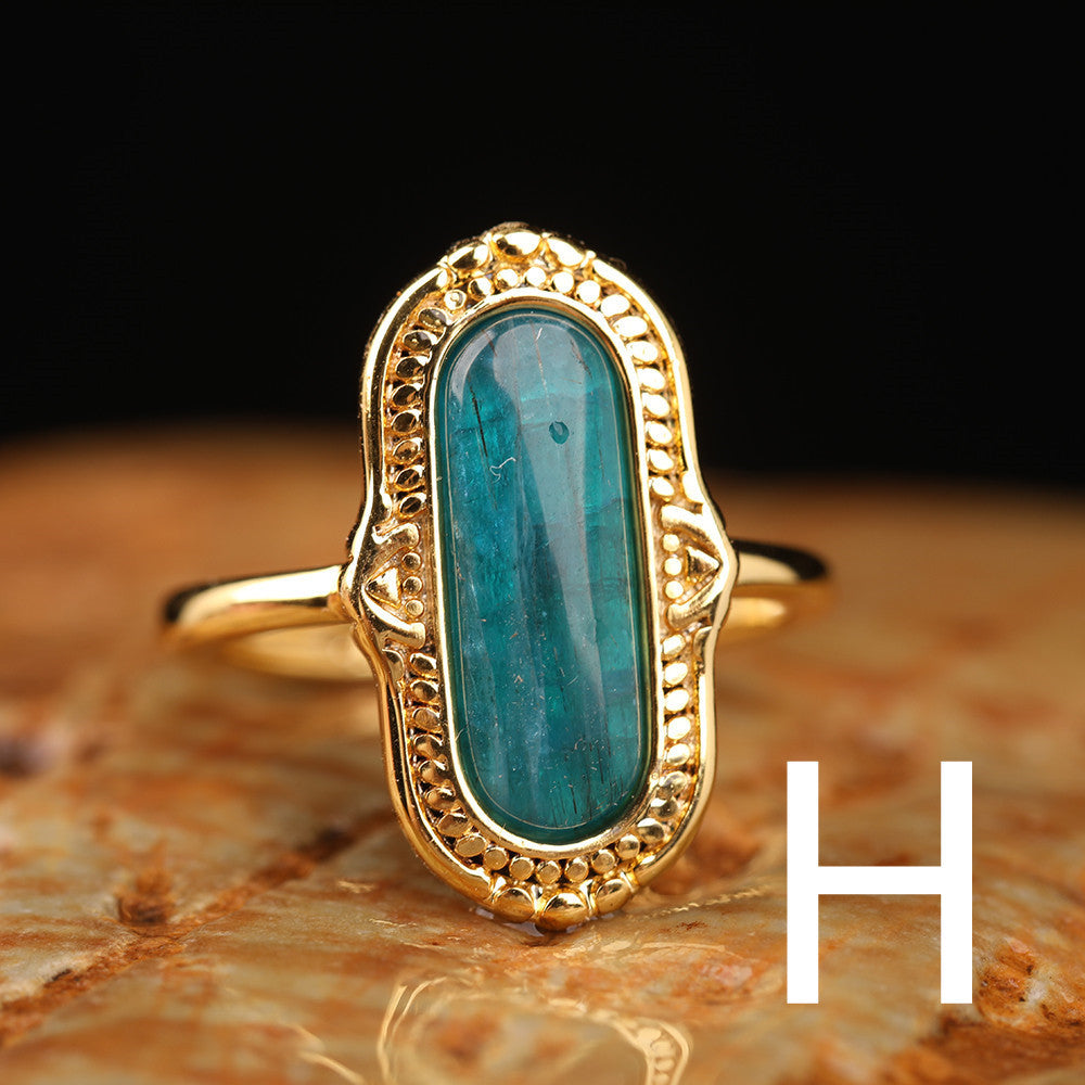 Natural Gemstone Oval Bead Adjustable Ring