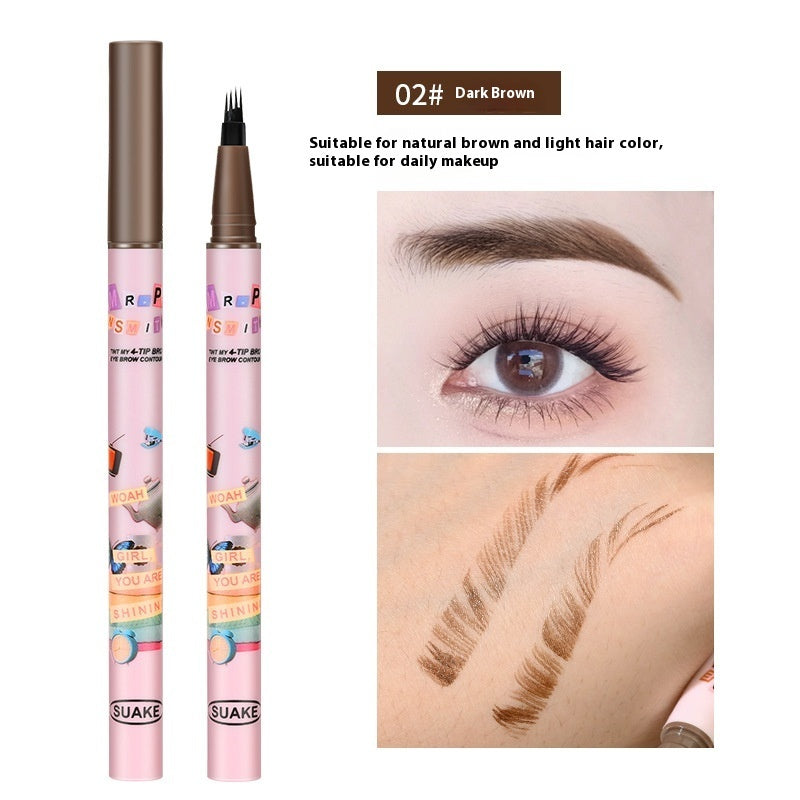 Four-fork Liquid Water Eyebrow Pencil Waterproof Sweat-proof Non-fading