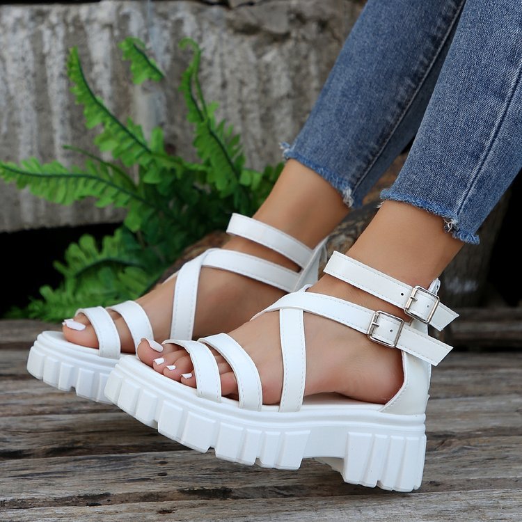 Women's Platform All-match Hollowed-out Mid-heel Strappy Sandals