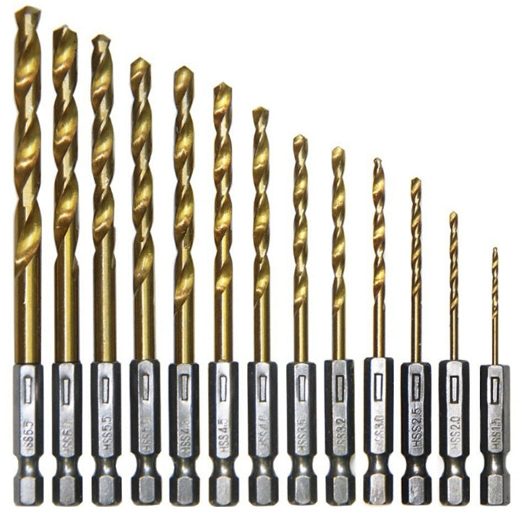 Wind Batch Hex Shank Twist Drill Bit Titanium Plated 6.35 Handle 10PC 13PC Set   High Speed Steel