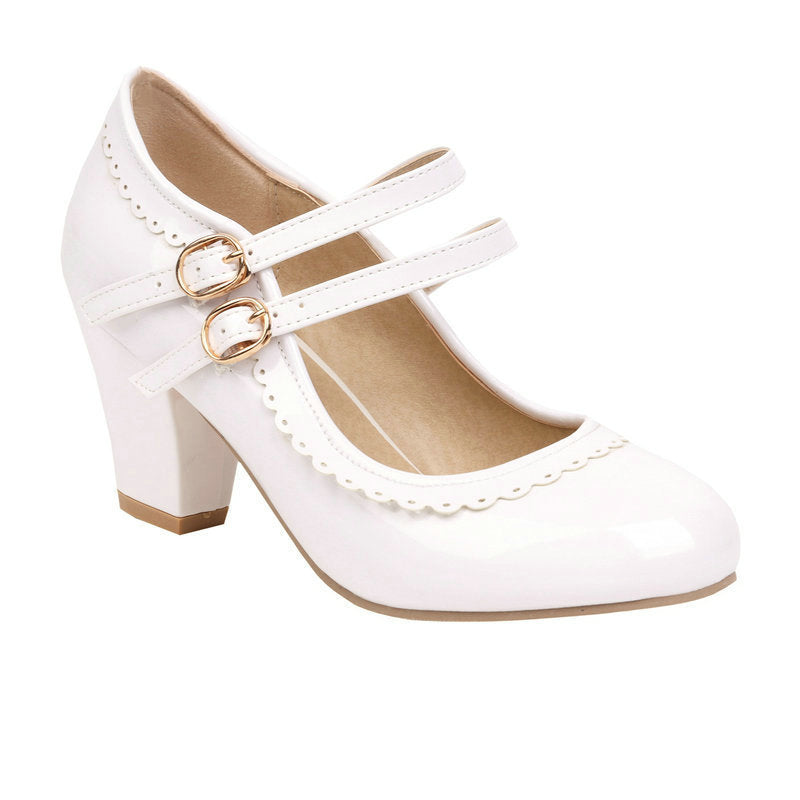 Womens Round-toe Patent Leather Chunky-heeled High Heels In Candy Colors