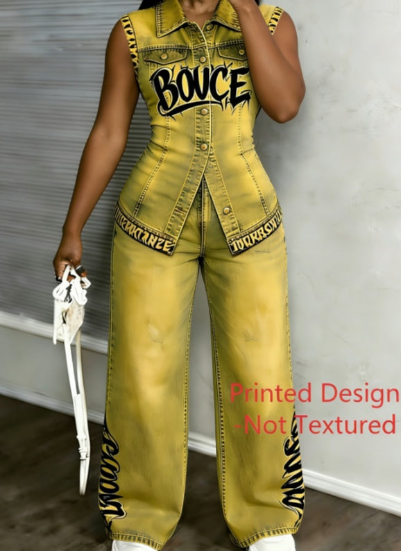Women's Work wear Style Sleeveless Printed Two-piece Set