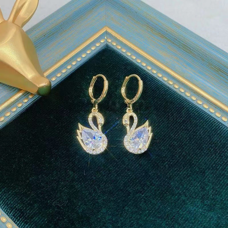 Sweet Rhinestone Swan Earrings Ins Fashion Earrings For Women Jewellery