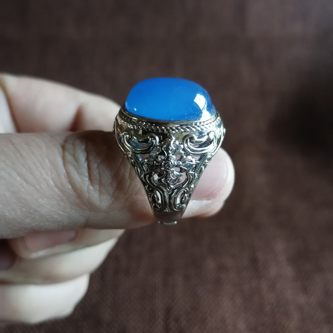 Chalcedony Gemstone Men's Ring Live Mouth