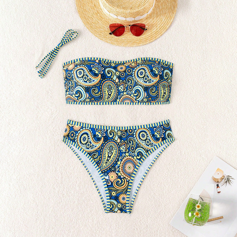 European And American Printed Tube Top Split Beach Swimming