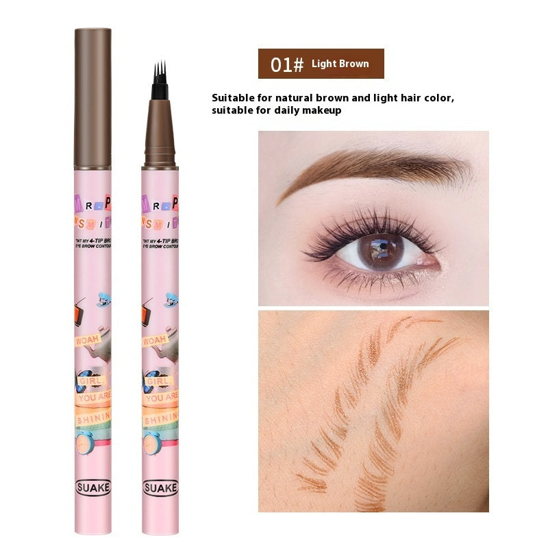 Four-fork Liquid Water Eyebrow Pencil Waterproof Sweat-proof Non-fading