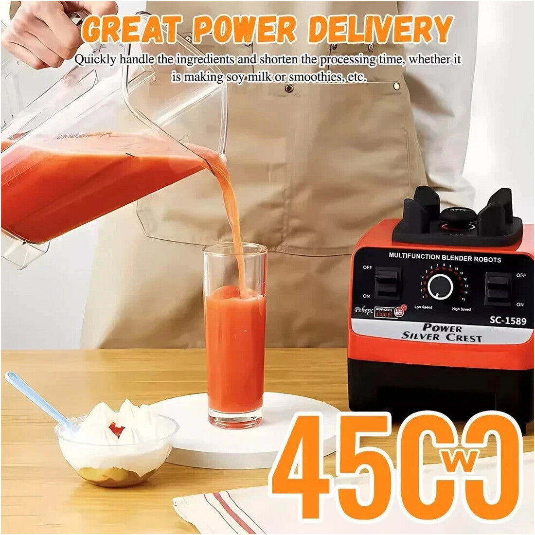 4500W Multifunctional Blender Food Processor Smoothie Juicer Ice Crusher 2 Jugs