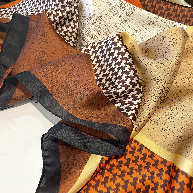 Houndstooth Colour Matching New Silk Satin Scarf