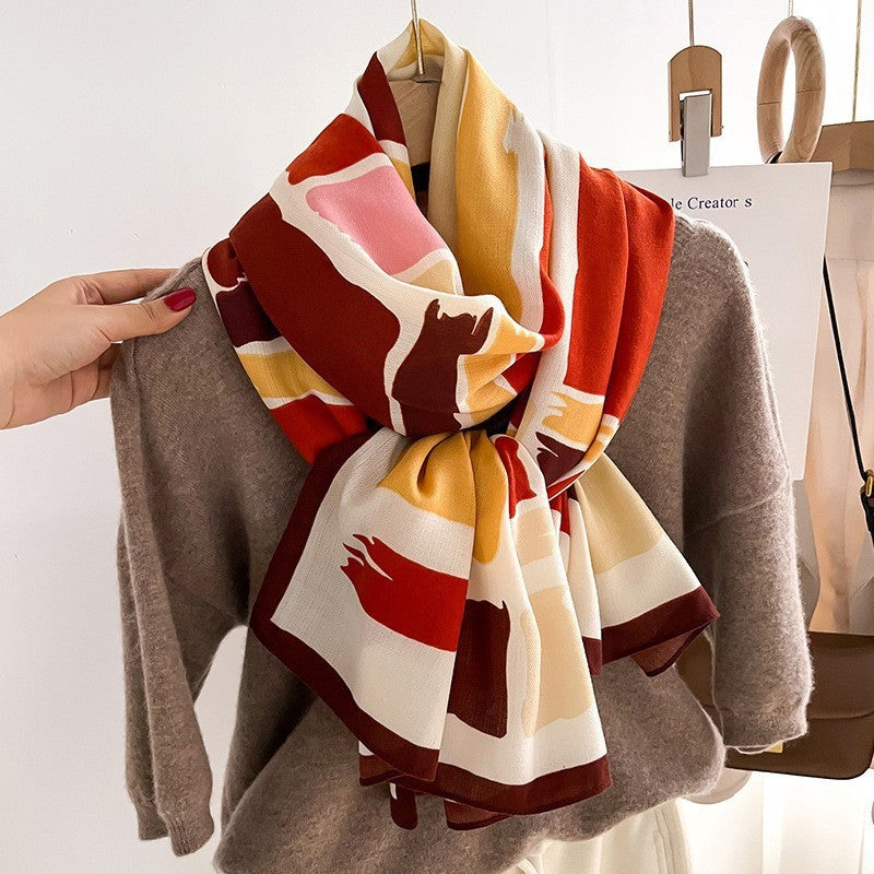 Colour Matching Fashion Scarf Scarf Thin Warm Scarf Talma