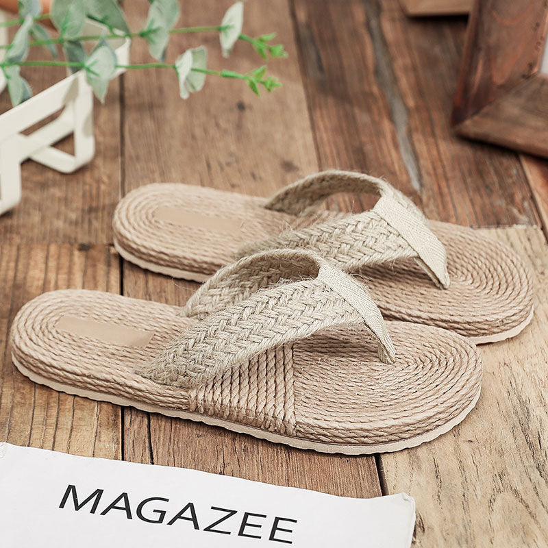 Women's Faux Straw Flip-flops Beach Casual Sandals