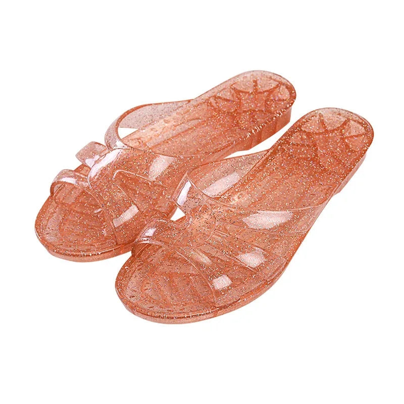 Crystal Glitter Slippers Women's Plastic Transparent Plastic Low Heel