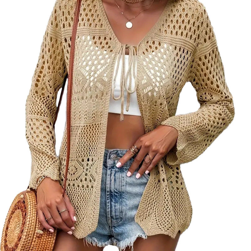 Solid-color Knitted Beach Cover-up Sun-protective Cardigan
