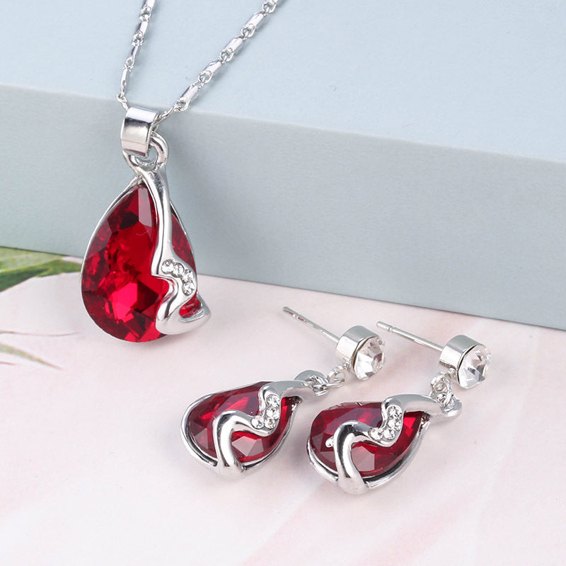 Water drop gemstone necklace earring set