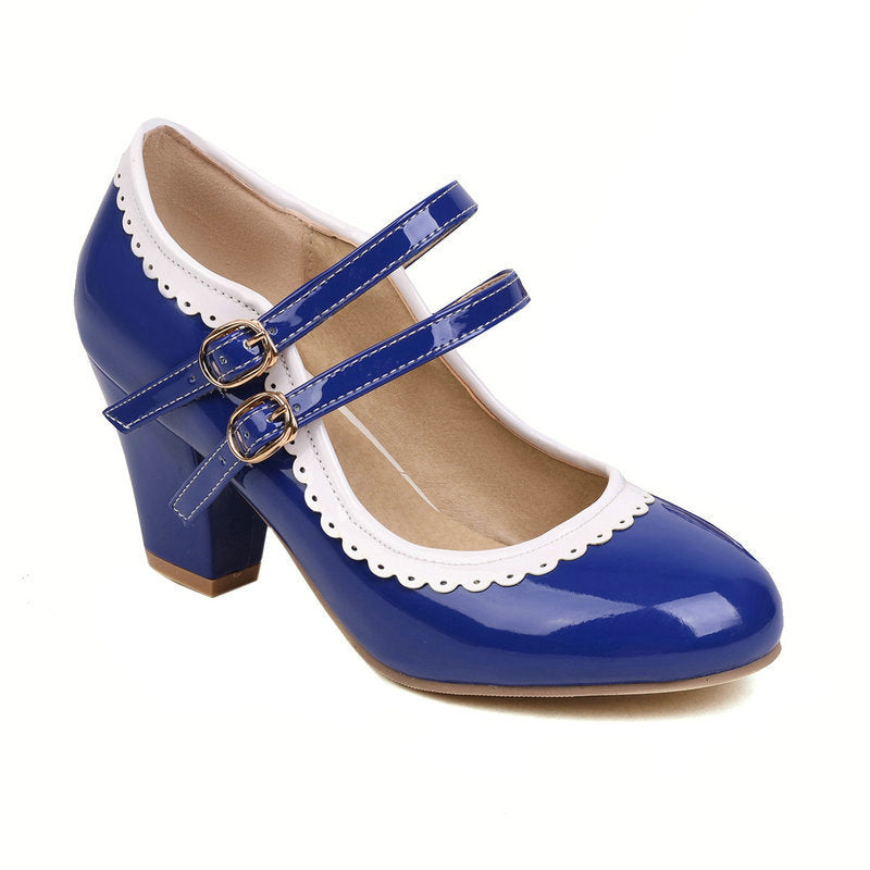 Womens Round-toe Patent Leather Chunky-heeled High Heels In Candy Colors