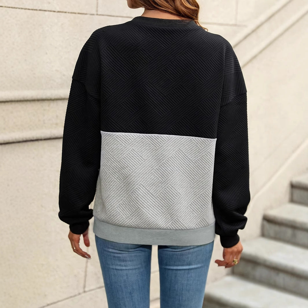 Women's Colour Cross V-neck Women's Loose Casual Pullover Top