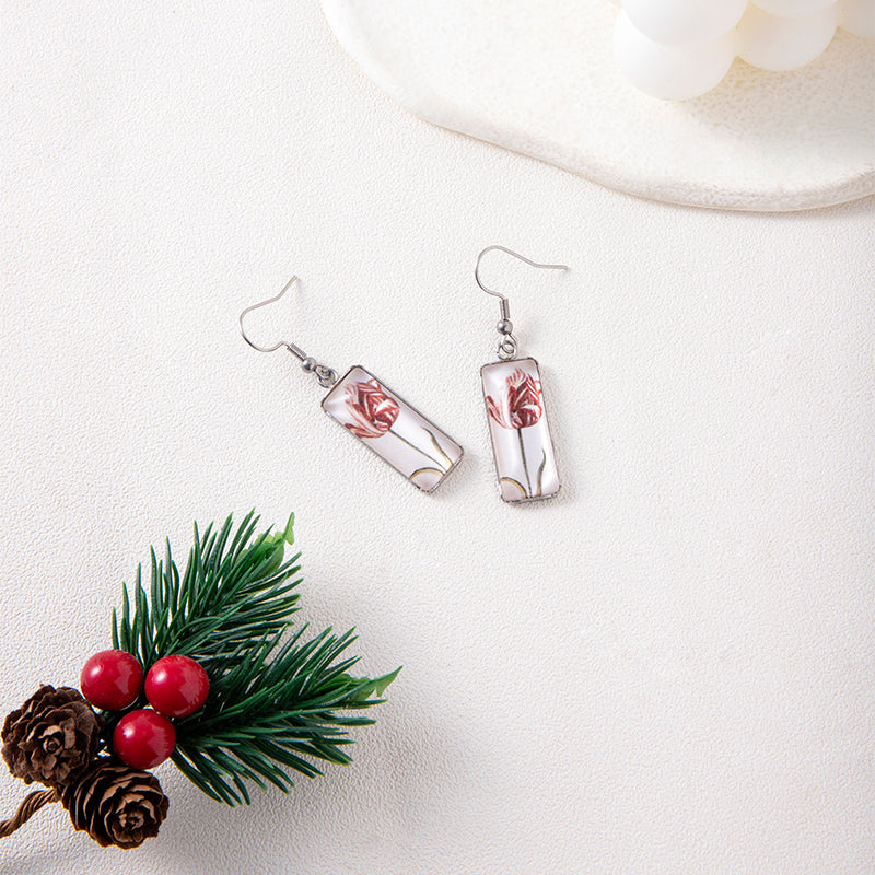 New Flowers Tulip Time Gemstone Dangle Earrings Creative Square Stainless Steel Earrings