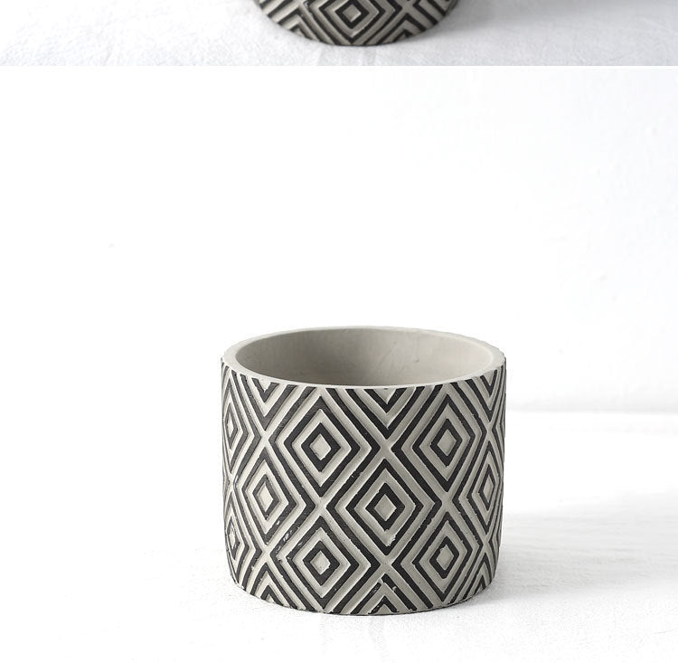 Cement Flower Pot Green Plant Diamond Pattern Vase Creative Retro Nordic INS