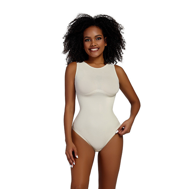 Shaping Tight Belly Trimming Vest Solid Colour Round Neck Jumpsuit