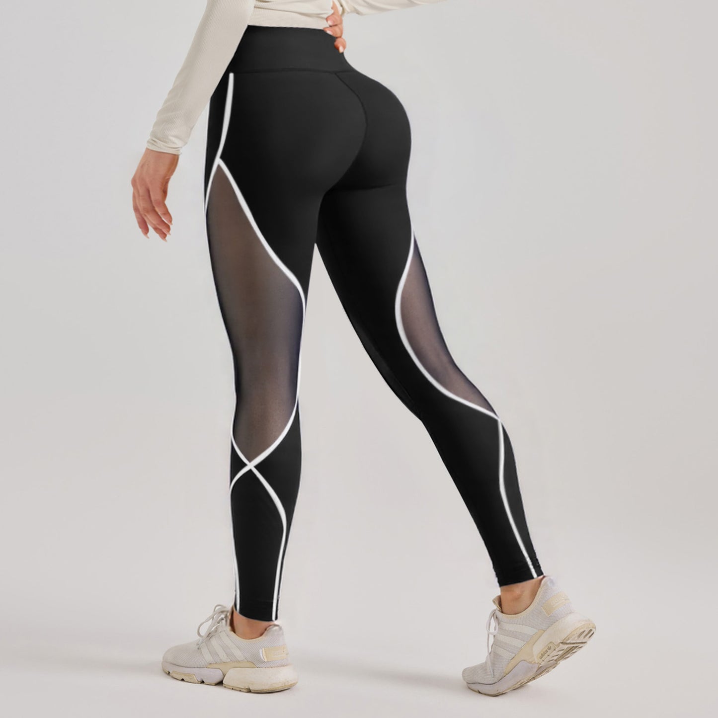 Women's Colour Matching Mesh European And American High Waist Yoga Pants