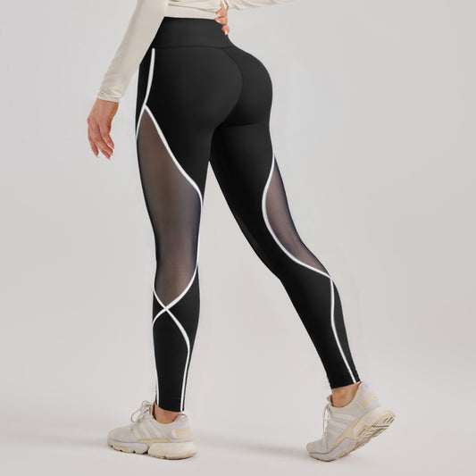 Women's Colour Matching Mesh European And American High Waist Yoga Pants