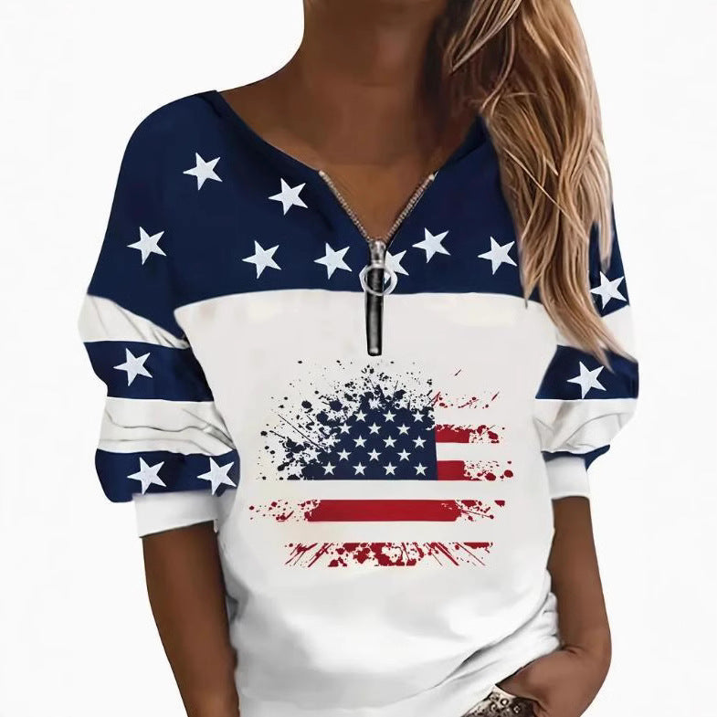 Trendy Casual Flag Sweatshirt Half Zipper Sweater