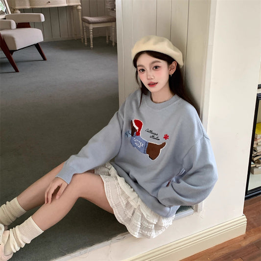 Women's Puppy Embroidered Knitwear Sweater