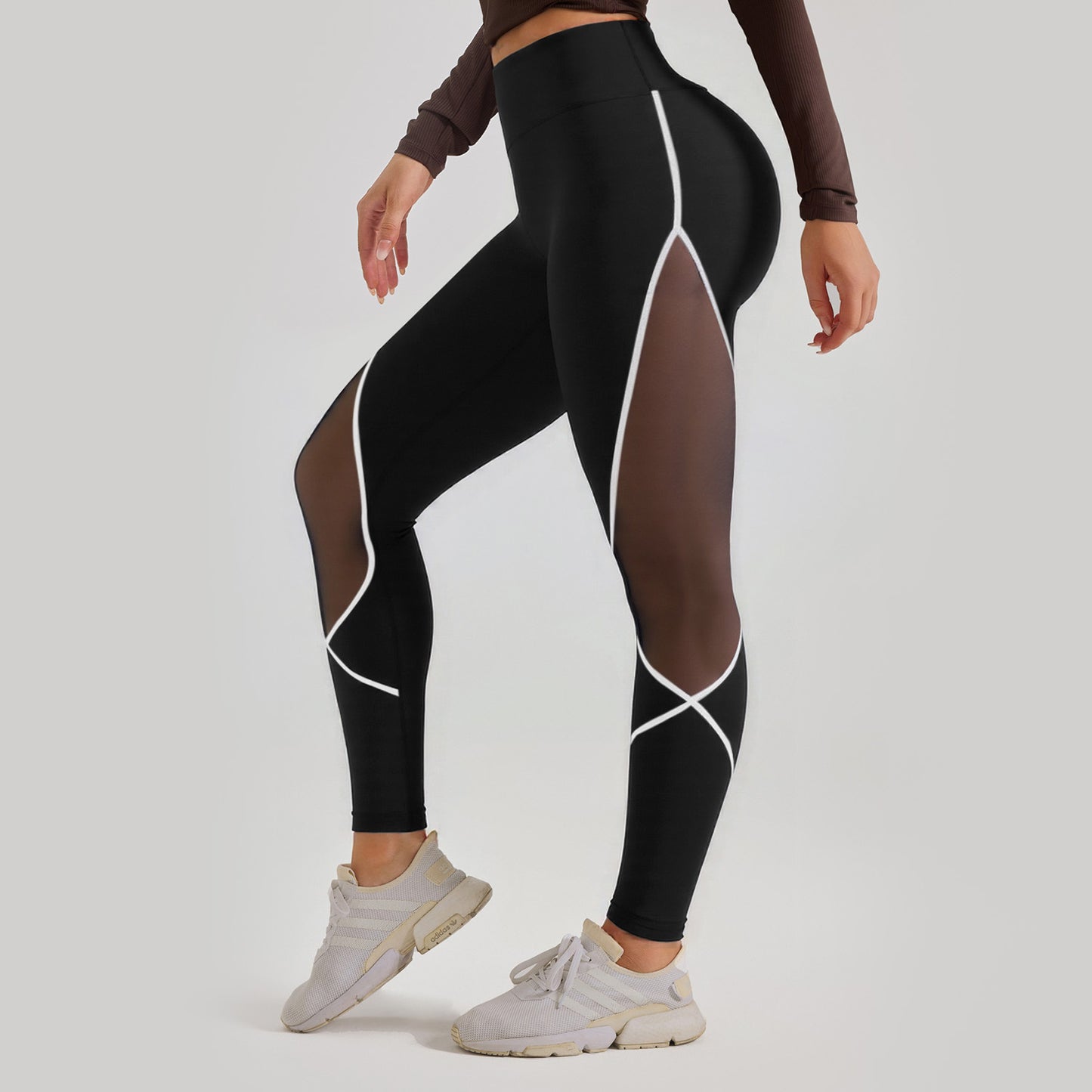 Women's Colour Matching Mesh European And American High Waist Yoga Pants