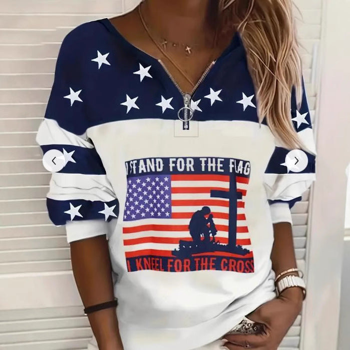 Trendy Casual Flag Sweatshirt Half Zipper Sweater