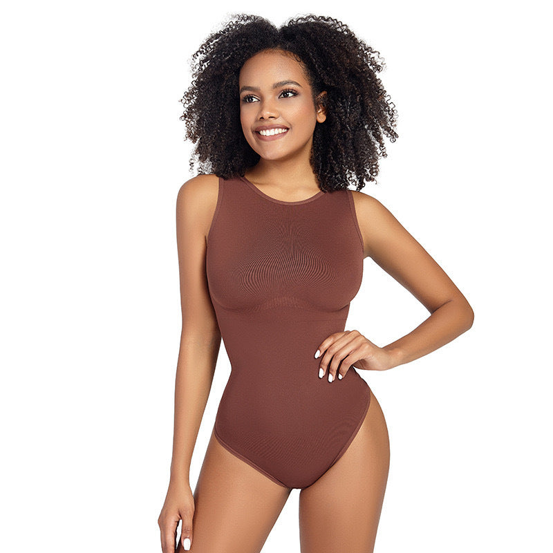 Shaping Tight Belly Trimming Vest Solid Colour Round Neck Jumpsuit