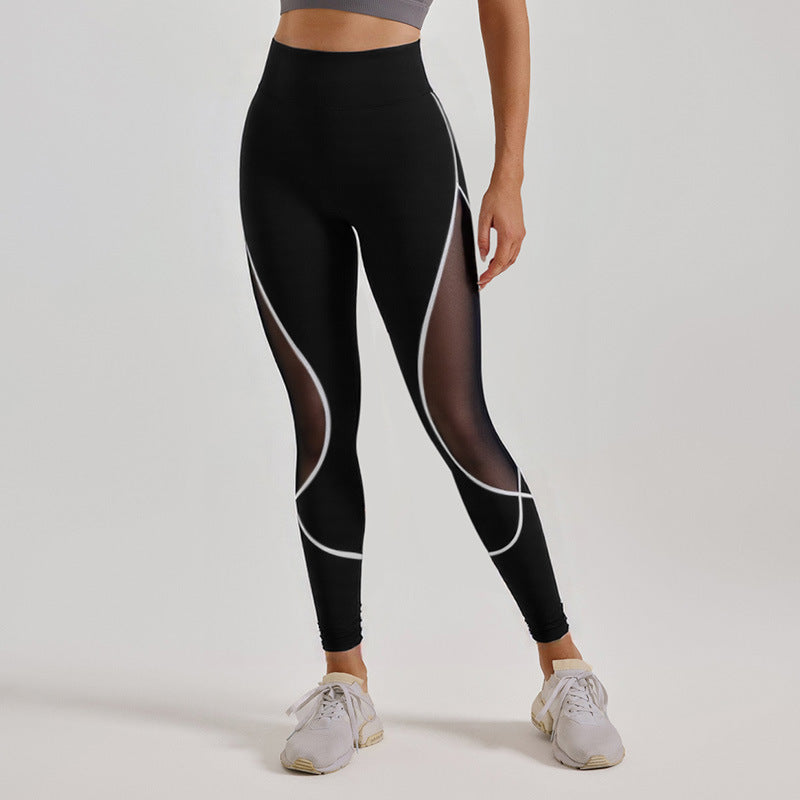 Women's Colour Matching Mesh European And American High Waist Yoga Pants