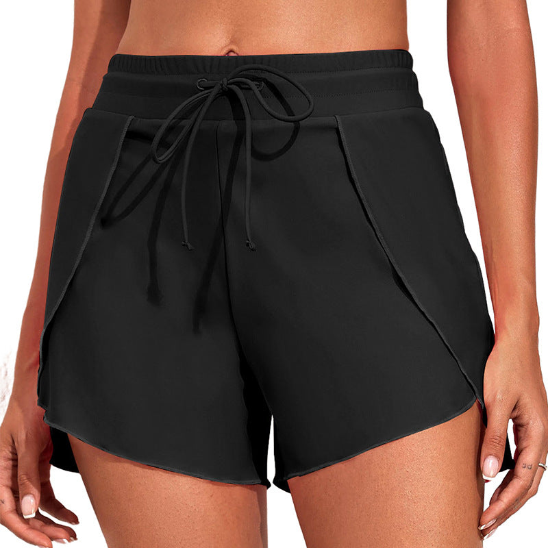 Quick-drying High Waist Women's Swimming Trunks Summer Vacation Style Solid Colour