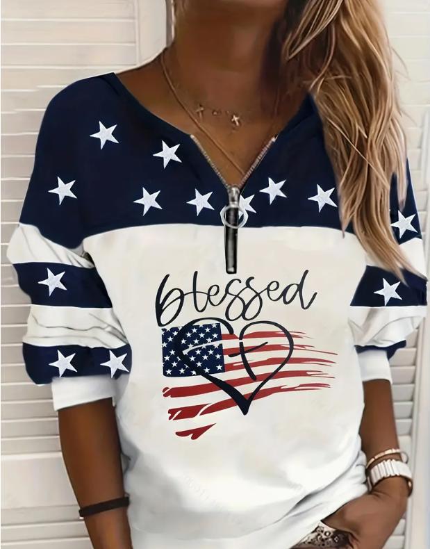 Trendy Casual Flag Sweatshirt Half Zipper Sweater