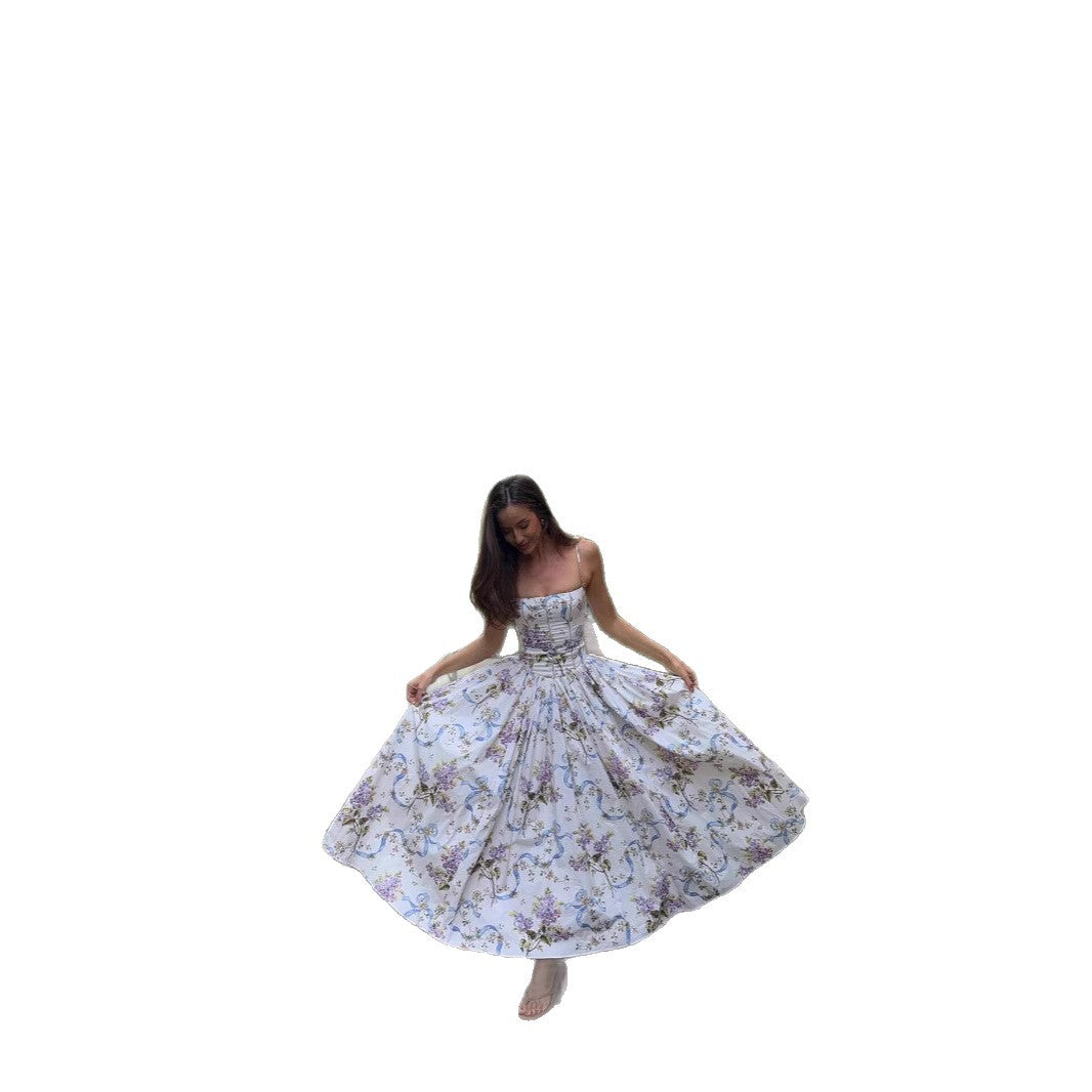 Women's Sling Floral Tight Waist Dress