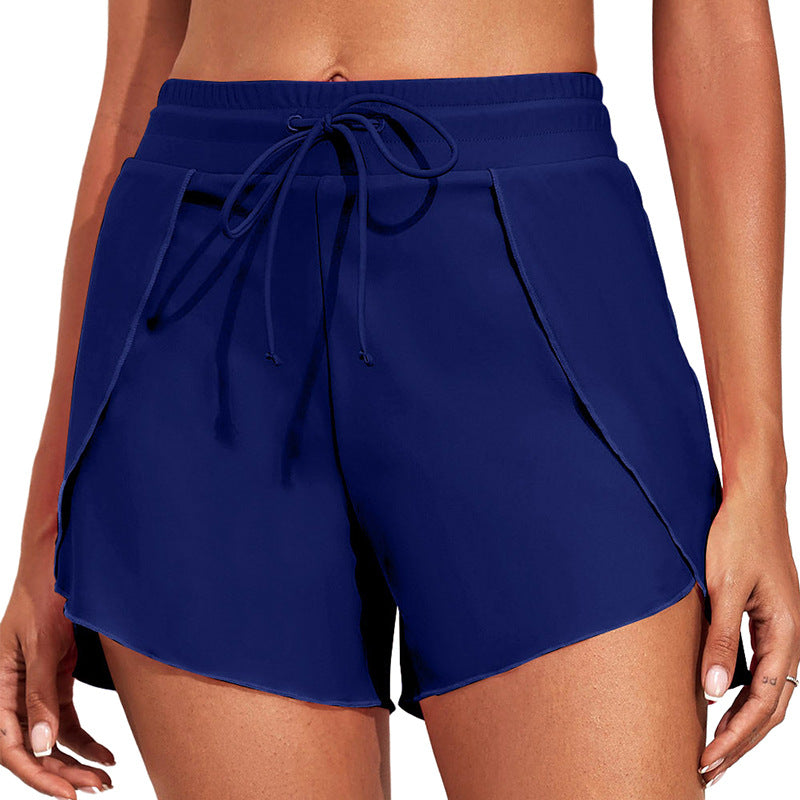Quick-drying High Waist Women's Swimming Trunks Summer Vacation Style Solid Colour
