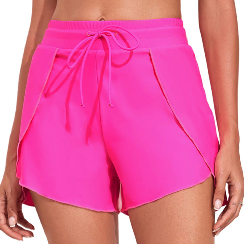 Quick-drying High Waist Women's Swimming Trunks Summer Vacation Style Solid Colour