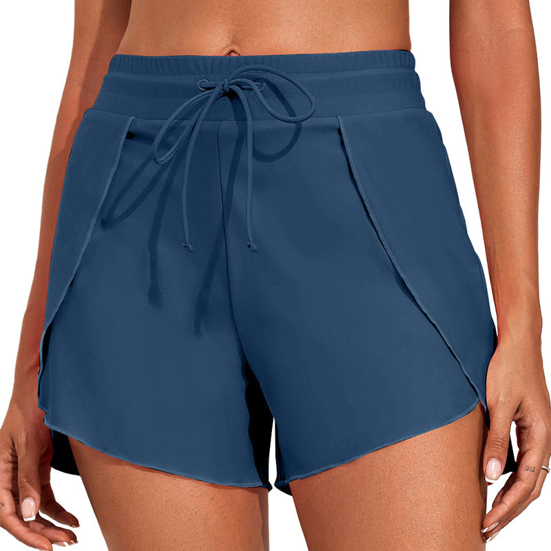 Quick-drying High Waist Women's Swimming Trunks Summer Vacation Style Solid Colour