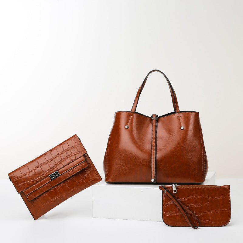 Luxury Retro Women's Hand-carrying Solid Colour Simple