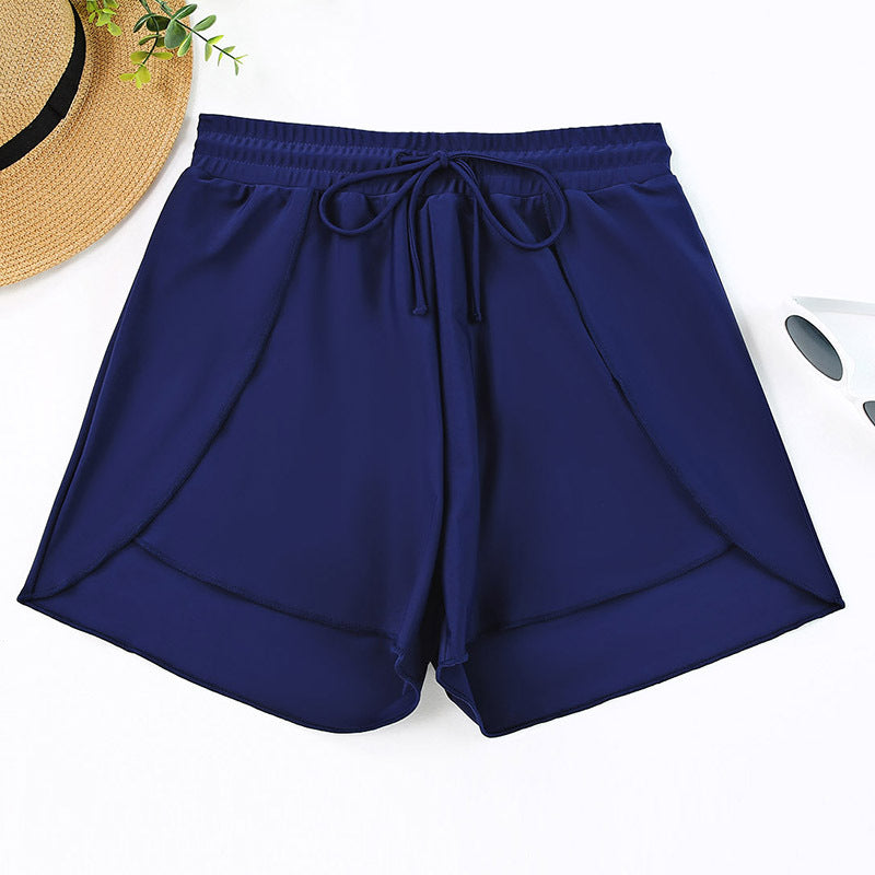 Quick-drying High Waist Women's Swimming Trunks Summer Vacation Style Solid Colour
