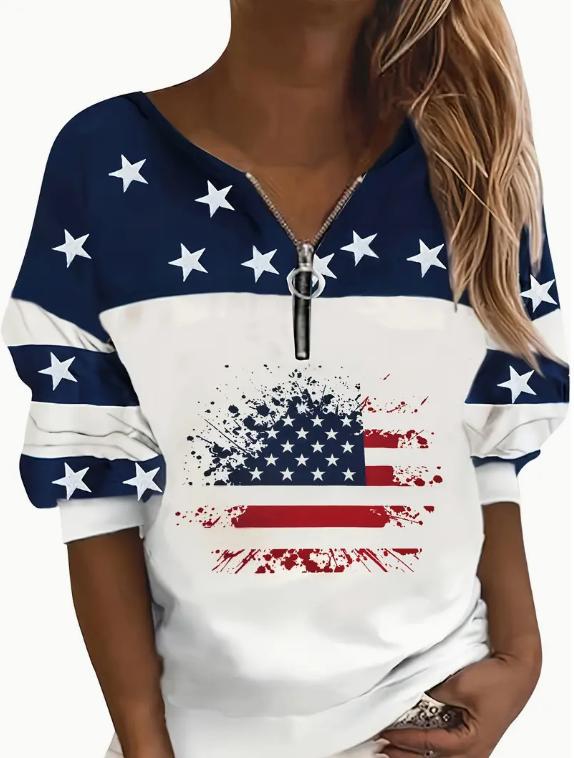 Trendy Casual Flag Sweatshirt Half Zipper Sweater