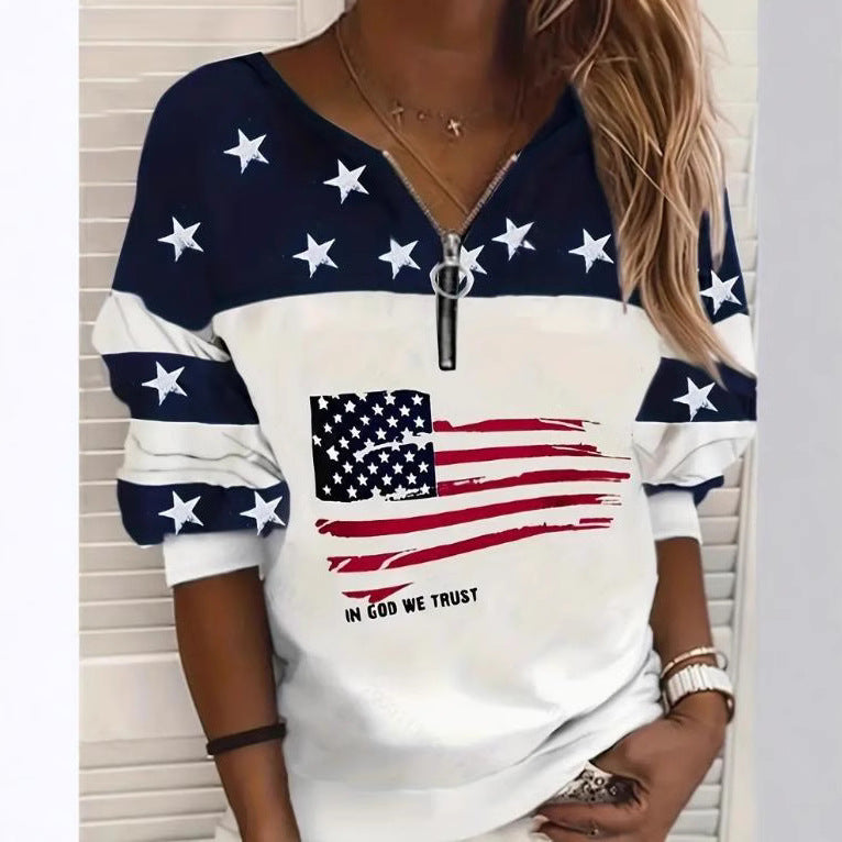 Trendy Casual Flag Sweatshirt Half Zipper Sweater