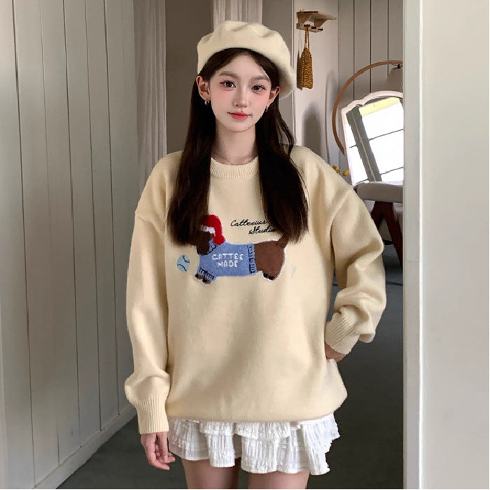 Women's Puppy Embroidered Knitwear Sweater
